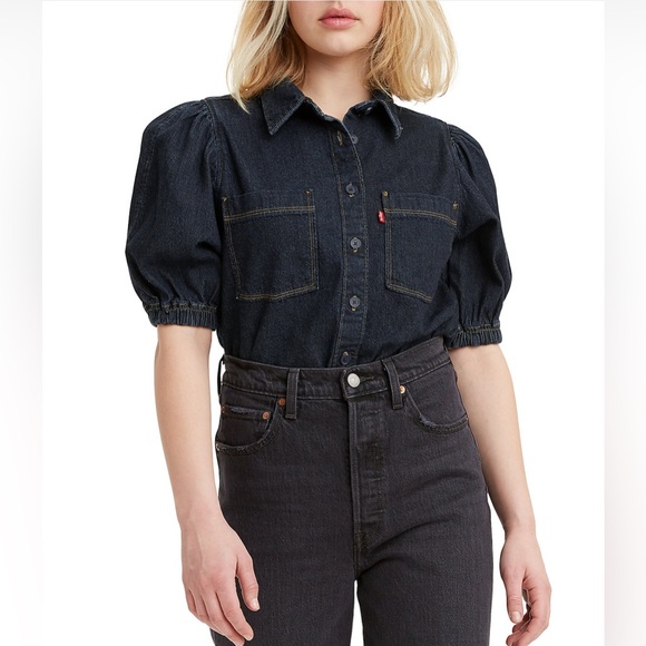 Levi's women  Dark Blue Denim Button-Up Shirt - Picture 1 of 4